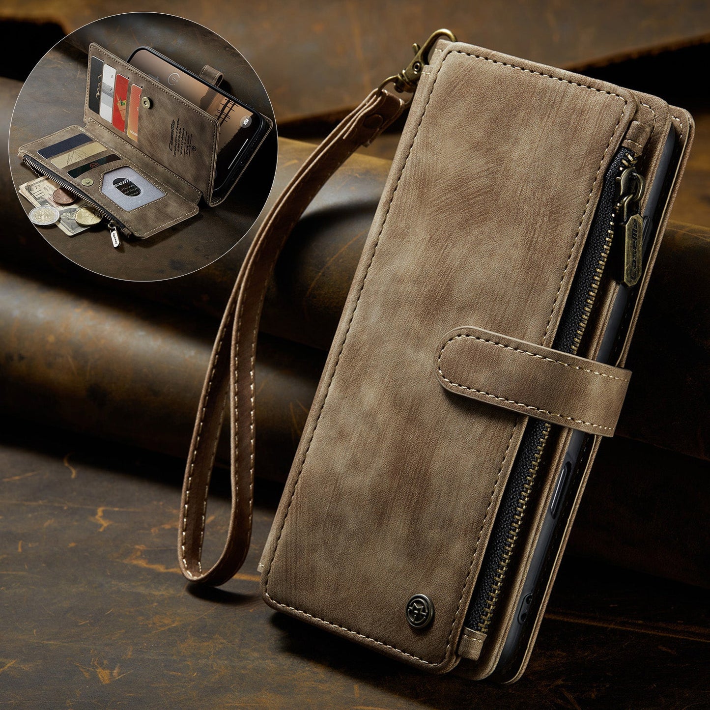 3-in-1 Shockproof Retro Leather Wallet Phone Case for iPhone 17 Pro Max