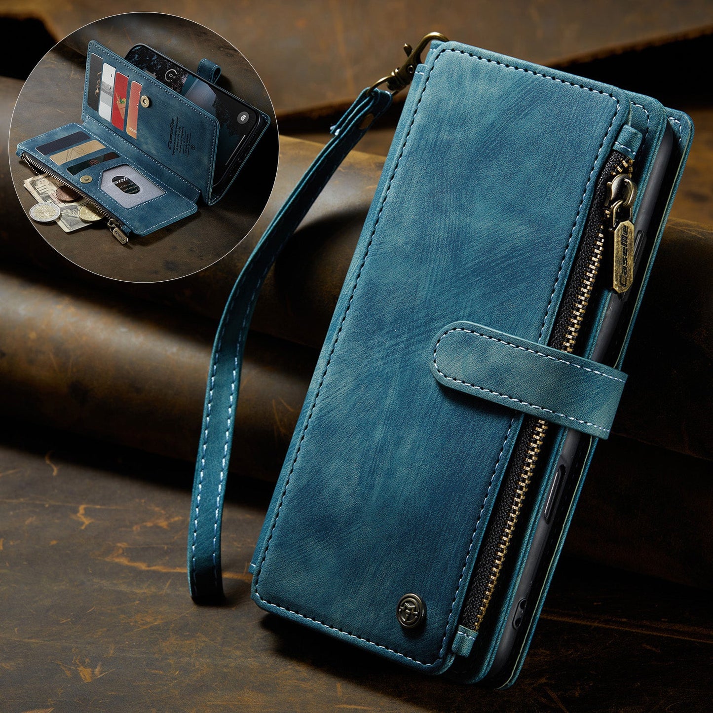 3-in-1 Shockproof Retro Leather Wallet Phone Case for iPhone 17 Pro Max