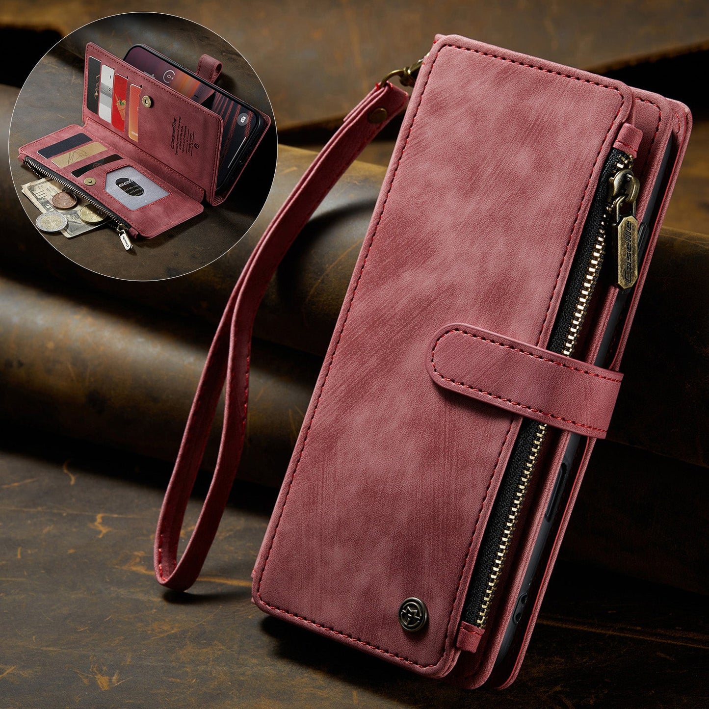 3-in-1 Shockproof Retro Leather Wallet Phone Case for iPhone 12 Mini